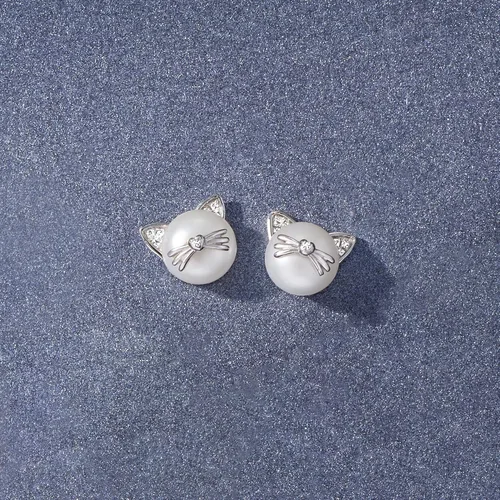 Miniatura 4 de Ross-Simons 8-8.5mm Cultured Pearl Cat Earrings with Diamond Accents in Sterling Silver