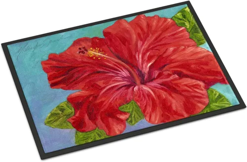 Caroline's Treasures TMTR0319MAT - Felpudo con diseño de hibisco rojo de Malenda Trick de 18 x 27 pulgadas, tapete para puerta delantera, interior y