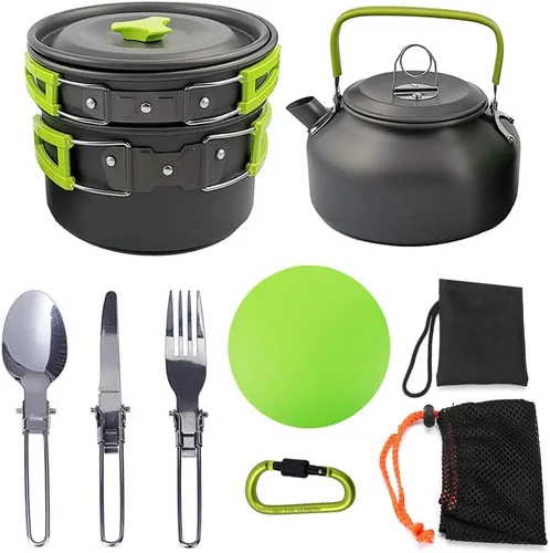 Miniatura 2 de Peidesi - Juego de utensilios de cocina para campamento, ollas y sartenes portátiles, mosquetón, cuchillo plegable, kit de cuchara de tenedor, bolsa