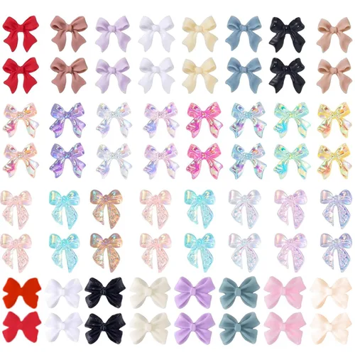 Miniatura 9 de COOSLIM 110 dijes de uñas 3D para uñas acrílicas, flor de camelia, rosa, mariposa, lazo, corazón, oso, conejo, estrella, para diseños de uñas, Negro