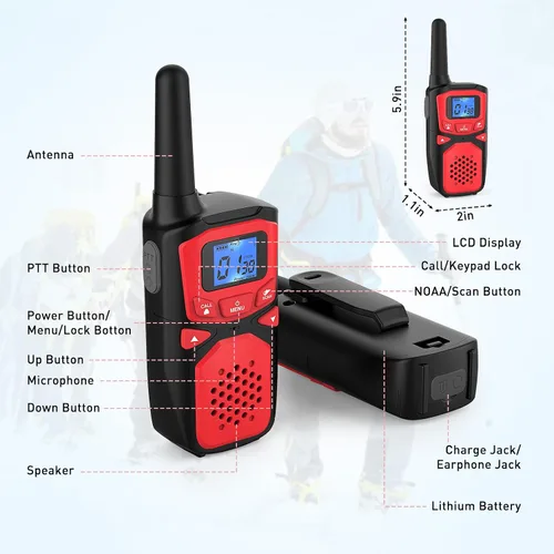 Miniatura 2 de WokTok Walkie Talkies para Adultos de Largo Alcance Recargables Portátiles de Dos Vías, Equipo de Camping, Sirenas SOS, Alarmas Meteorológicas NOAA