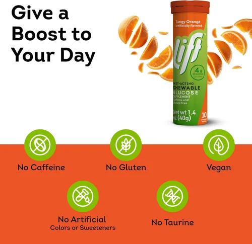 Miniatura 4 de Lift Comprimidos energéticos masticables de glucosa de acción rápida Naranja Tubo de 10 quilates (paquete de 12)