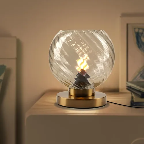 Miniatura 7 de Lámpara de mesa pequeña de mediados de siglo, lámpara de escritorio de cristal verde, lámpara de escritorio larga cilíndrica con forma de vidrio