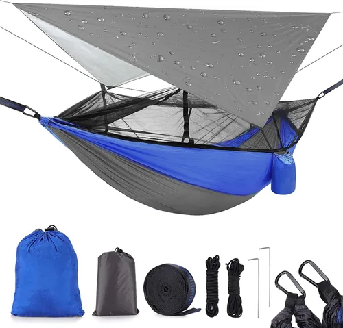 MIFXIN - Hamaca de nailon con mosquitero, toldo de tienda de campaña, correas para árbol, portátil y bolsa de almacenamiento para acampar,