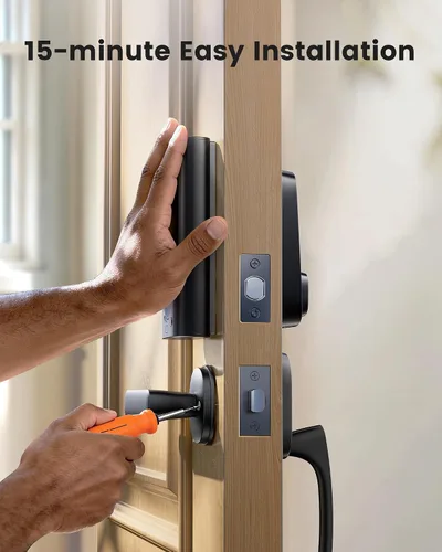 Miniatura 7 de Cerradura Inteligente de Perno de Seguridad con Huella Dactilar y 2 Manijas de Palanca, Juego de Cerradura de Puerta Frontal sin Llave, Cerradura