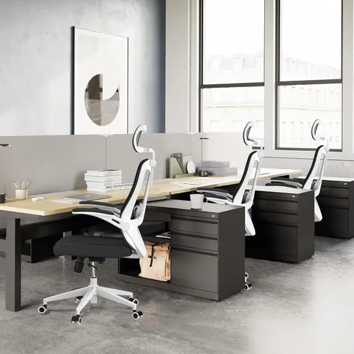 Miniatura 7 de Silla ergonómica de malla para computadora de oficina de 300 libras, silla de escritorio con ruedas de altura ajustable con reposabrazos abatibles