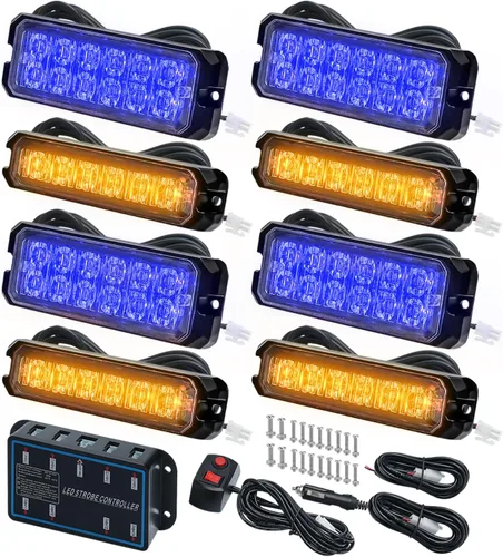 Miniatura 11 de Kit de Luces Estroboscópicas LED con Función de Sincronización - 8 piezas con Controlador, Luz de Rejilla Intermitente de Advertencia de Emergencia