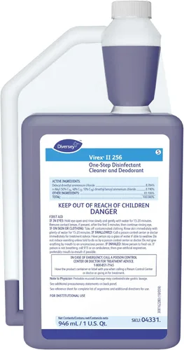 VIREX Diversey II 256 04331. Disinfectant Cleaner Concentrate, Multi-Surface for Home & Commercial Use, Odor Control, Mint Scent, AccuMix Bottle, 32
