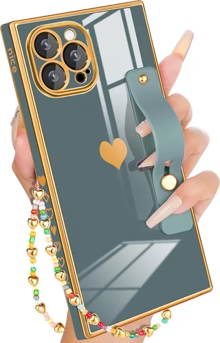 Miniatura 10 de Petitian Funda para iPhone 13 Pro Max con Soporte/Cordón, Lujosa y Linda para Mujeres y Niñas con Corazón Electrochapado, Fundas de Teléfono de Negro