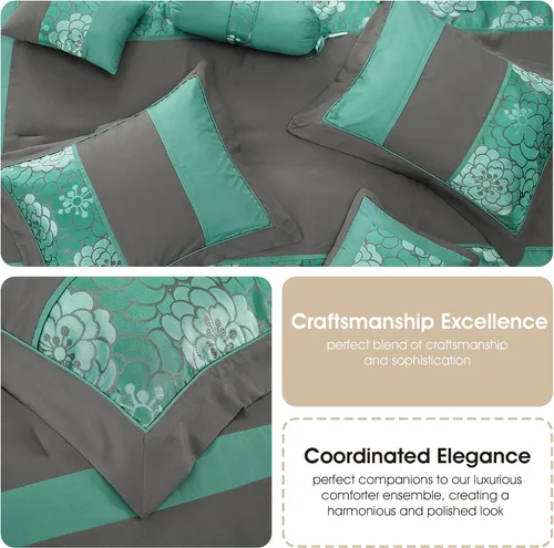 Miniatura 6 de Grand Avenue Juego de edredón gris aguamarina, tamaño Queen, juego de ropa de cama suave jacquard de 7 piezas, para todas las estaciones, falda