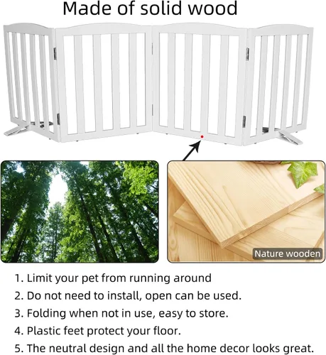 Miniatura 6 de Puerta para Perros Independiente para Interiores, Puerta para Perros Plegable, Puertas para Perros para Entradas, Escaleras o Pasillos, Puerta Blanco