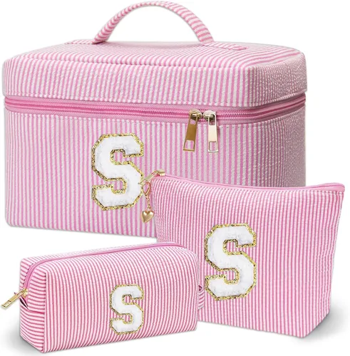 Miniatura 21 de Bolsa de maquillaje Adoryoung 3 piezas rosa+azul, Azul, A