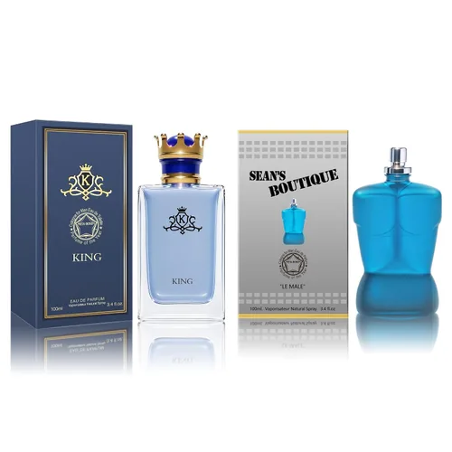 Miniatura 6 de Set de regalo de perfume para hombre, EDP, paquete de 2 (3.4 oz / 3.4 fl oz cada uno), Amazing Code Gold, AQUA DE EP BLUE, ámbar picante y azul