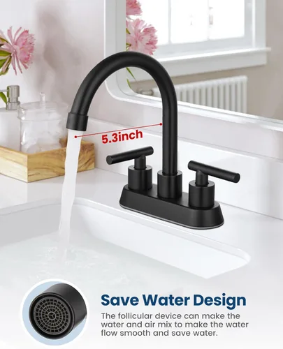 Miniatura 5 de Airuida Grifo de Lavabo de Baño Centrado de 4 Pulgadas – Grifo de Tocador de Acero Inoxidable de 2 Manijas con Desagüe Emergente, Líneas de Negro
