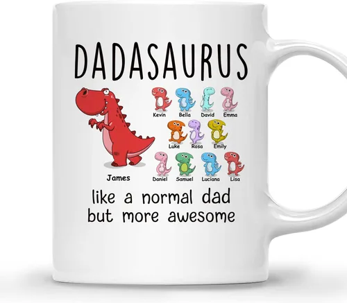 Miniatura 13 de Gossby DADASAURUS - Taza de café personalizada para papá, regalo personalizado para papá de un niño, hija, hijo, esposa con nombres, divertido día 2
