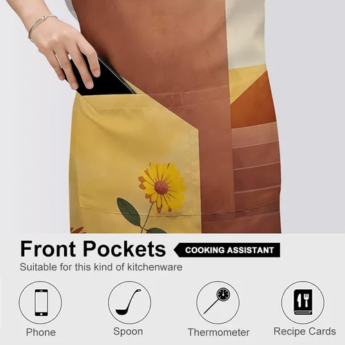 Miniatura 5 de MUSM Apron for Adults - 27.6 X 31.5 Inch, Heavy-Duty Polyester Aprons with Two Large Pockets, Waterproof Vase And Flowers Kitchen Apron for Cooking