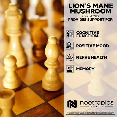 Miniatura 4 de Nootropics Depot Cápsulas de hongos melena de leones Extracto dual de cuerpo fructífero completo 8:1 500 mg 60 unidades Hericium erinaceus
