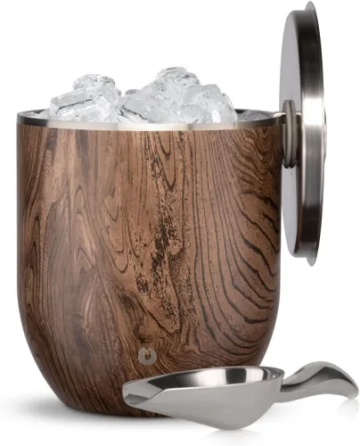 Miniatura 27 de SNOWFOX Cubo de hielo de acero inoxidable con aislamiento al vacío de alta calidad con tapa/pinzas, parte inferior sin goma, accesorios de bar