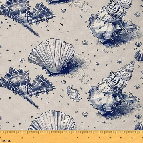 Miniatura 23 de jejeloiu Tela de Tapicería de Concha de Erizo de Mar por Yarda, Tela de Retapizado con Temática Marina Oceánica para Sillas, Tela Decorativa