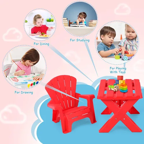 Miniatura 11 de Costzon Juego de mesa y silla para niños, mesa de actividades al aire libre y sillas Adirondack para picnic, jardín, patio, patio trasero y playa