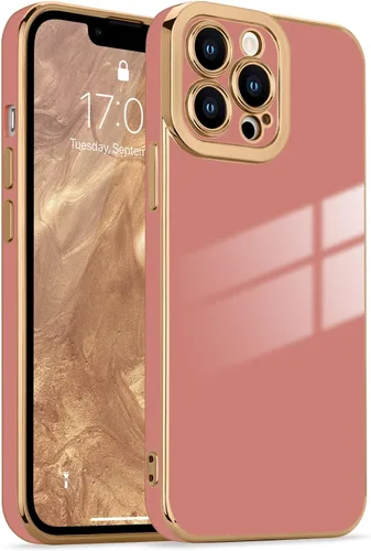 Lafunda Diseñada para iPhone 13 Pro, fundas lujosas con chapado lindo para mujeres y niñas, elegante borde dorado, a prueba de golpes, TPU con funda