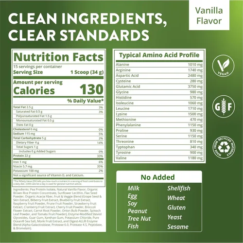Miniatura 2 de MRM Nutrition Proteína vegetal con superalimentos, proteína en polvo con sabor a vainilla para mujeres y hombres, 0.78 oz de proteína vegana
