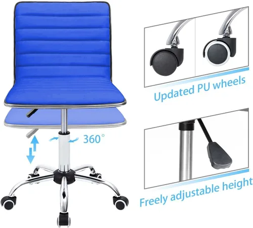 Miniatura 4 de Furmax Silla de trabajo de respaldo medio, silla de oficina giratoria de cuero con respaldo bajo, silla de escritorio para computadora retro con Azul