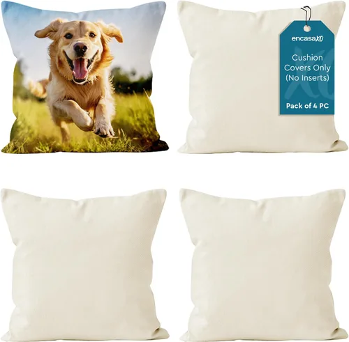 Encasa XO Fundas de almohada de 16 x 16 pulgadas – Sublimación en blanco natural (paquete de 4) paquete con cremallera invisible – Fundas de cojín