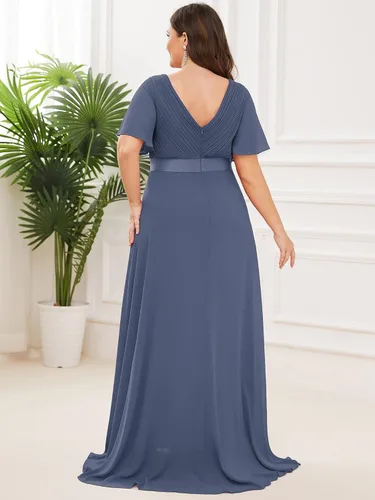 Miniatura 102 de Ever-Pretty Vestido formal para mujer, Navidad, Año Nuevo, cuello en V, gasa, talla grande, largo hasta el suelo, vestido de dama de honor