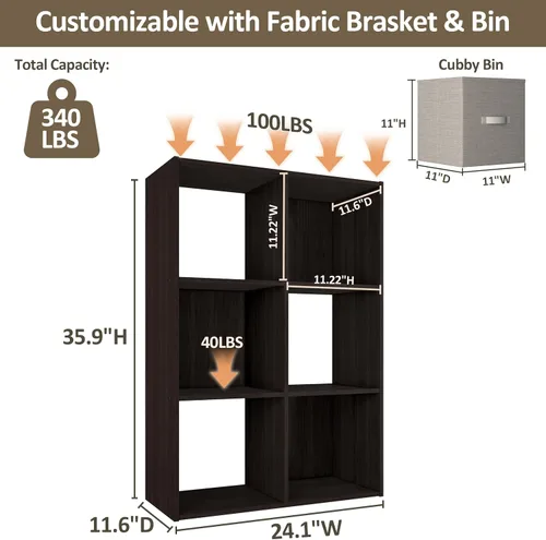 Miniatura 3 de PrimeZone Organizador de Almacenamiento Apilable de 6 Cubos: Estante de Cubos de Madera que se Ajusta a Contenedores Cúbicos - Estantería