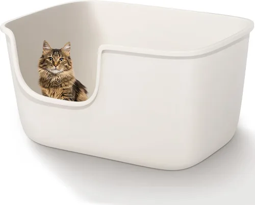 Miniatura 7 de Vealind Caja de arena grande para gatos de interior, caja de arena de entrada alta y baja de 22.2 x 14.9 x 12 pulgadas, cajas de arena altas con Gris