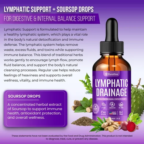 Miniatura 7 de Gotas de drenaje linfático orgánico con cuchillas, raíz roja, bardana, jengibre, diente de león, guanábana, aceite de semilla negra, desintoxicación