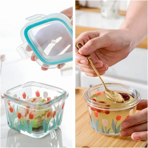 Miniatura 2 de Ivymei Paquete de 2 mini recipientes de vidrio con tapas, pequeños contadores de almacenamiento de alimentos de tulipán para porciones de alimentos