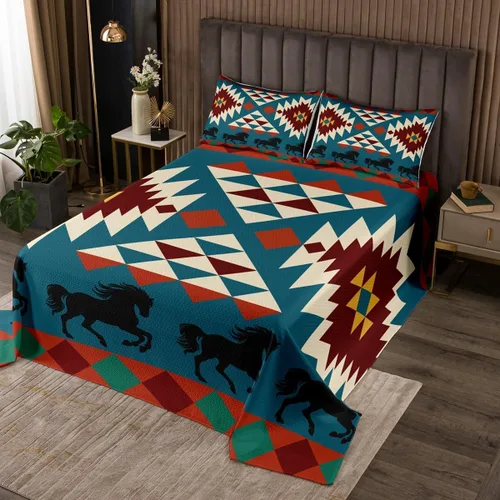 Miniatura 28 de Erosebridal Southwestern - Juego de colcha geométrica bohemia acolchada tamaño individual, juego de edredón étnico tribal con flechas occidentales