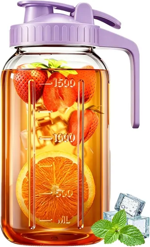 Miniatura 18 de Jarra Mason Jar de 64 onzas – Jarra de vidrio hermética y a prueba de fugas con tapa, perfecta para té helado, té solar, cerveza fría, leche