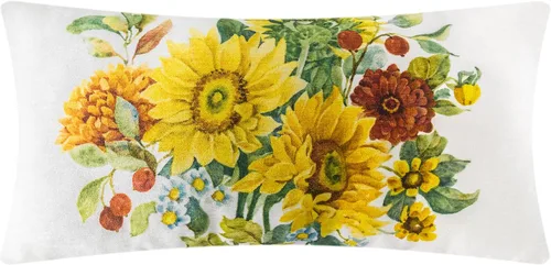 JWH Funda de almohada de girasol, blanca, 14 x 28 pulgadas | Diseño amarillo del girasol, Chenille floral, acento decorativo, para el banco del sofá