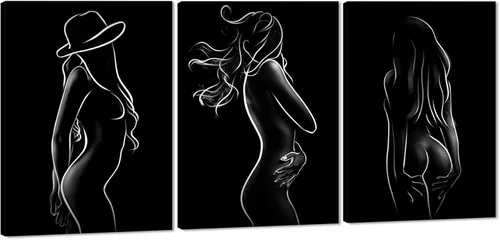 Miniatura 58 de Novatique 3 piezas de arte de pared sexy en blanco y negro para parejas desnudas, decoración de pared abstracta de amor para mujeres y hombres, arte
