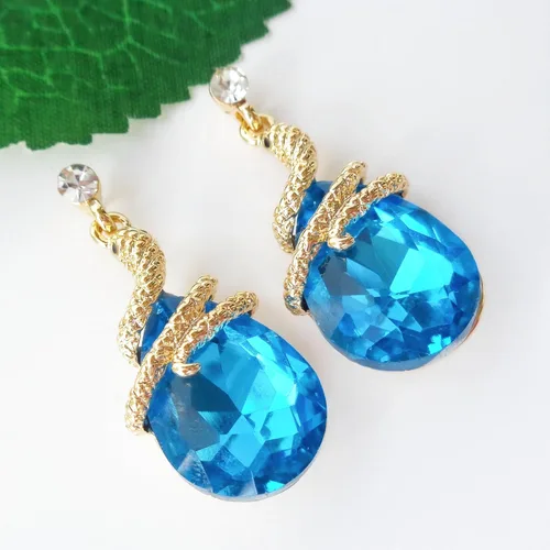 Miniatura 19 de Navachi Pendientes colgantes de gota de serpiente con forma de pera multicolor de cristal chapado en oro de 18 quilates