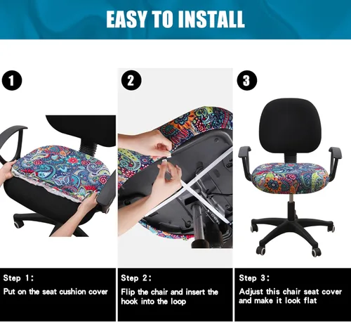 Miniatura 7 de Smiry - Fundas para silla de oficina y computadora con diseño impreso, ajuste elástico, universal, para escritorio, fundas para silla giratoria