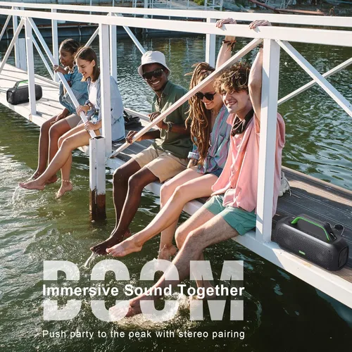 Miniatura 6 de DOSS Extreme Boom - Altavoz Bluetooth para exteriores con sonido potente de 60 W, graves profundos, tiempo de reproducción de 30 horas, USB-C, Verde