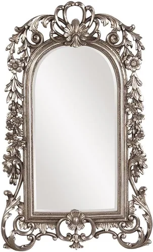 Howard Elliott Sherwood - Espejo colgante de pared antiguo, espejo arqueado adornado con bordes biselados y marco de resina plateada, espejo con