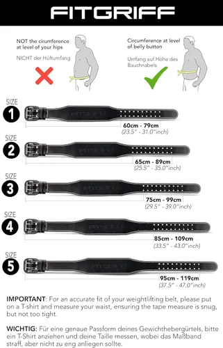 Miniatura 5 de Fitgriff® Cinturón clásico de levantamiento de pesas (100% cuero) para hombres y mujeres, cinturón de gimnasio para sentadillas, peso muerto