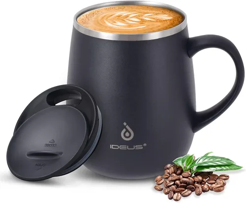 Miniatura 31 de Ideus Taza de café aislada de 16 onzas con asa y tapa, taza de café térmica al vacío de acero inoxidable de doble pared, taza de café de viaje