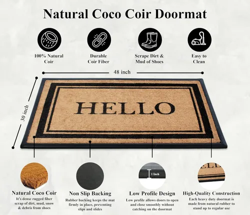Miniatura 34 de A1HC Tapete para Puerta de Fibra de Coco Natural y Caucho, 30"x48" – Grueso, Duradero, Resistente, Anti-Desprendimiento, Resistente a