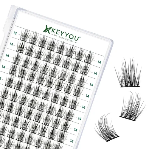 Miniatura 36 de KEYYOU Racimos de pestañas, 96 piezas de extensiones de pestañas DIY, rizado D de 16 mm, negro, realista, no irritante, fácil de colocar en casa