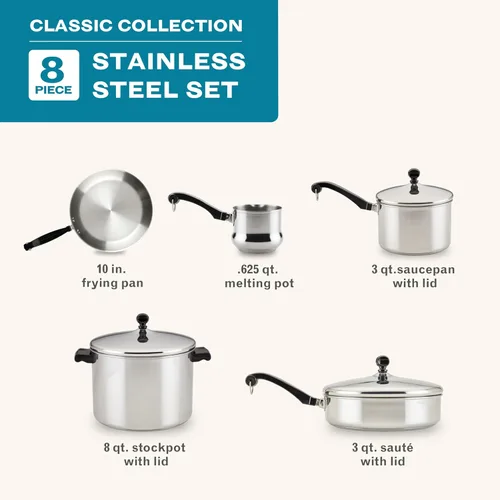 Miniatura 3 de Farberware Classic Series Anniversary Edition - Juego de utensilios de cocina de 8 piezas, juego de ollas y sartenes de acero inoxidable