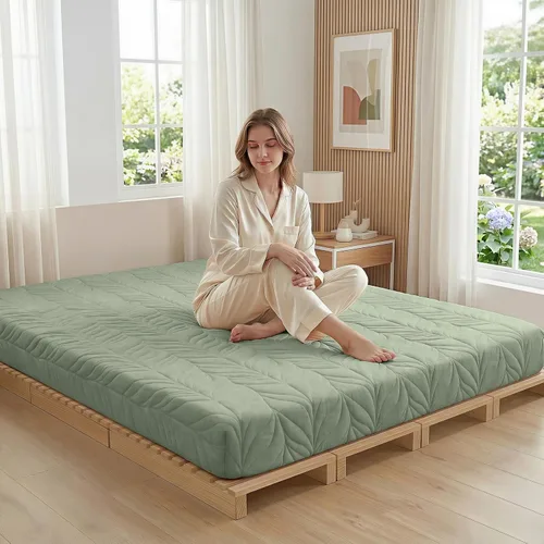 Miniatura 9 de ZonLi Colchón de piso japonés tipo futón, colchón de tatami de tamaño completo, 4" de espesor, colchoneta enrollable de tatami con funda lavable Gris