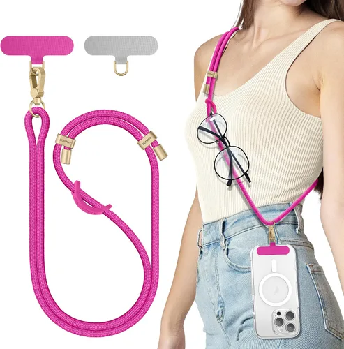 Miniatura 24 de SURPHY Cordón para teléfono, correa cruzada ajustable para teléfono con 2 pestañas de amarre para teléfono celular, hebillas de metal de alta Negro