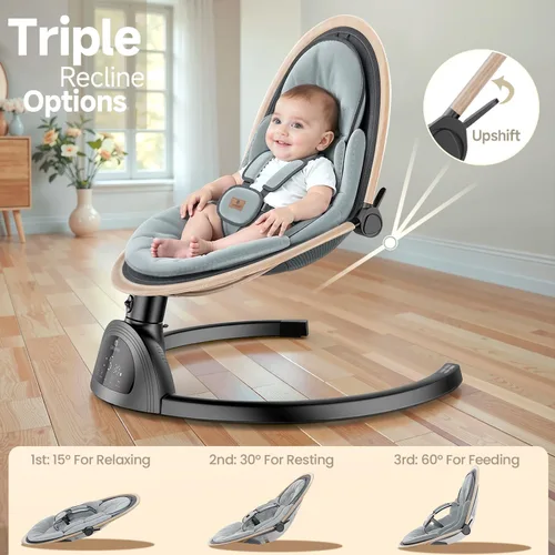 Miniatura 3 de Columpio eléctrico para bebés, columpio infantil con altavoz de música, 3 posiciones de asiento, 5 velocidades y control remoto para recién nacido