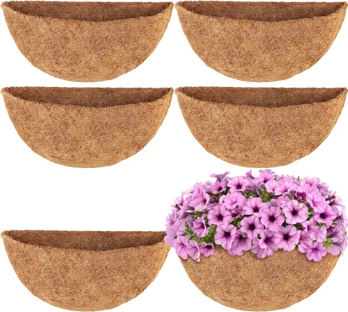 Miniatura 11 de HFHOME 4 piezas de revestimiento de coco medio redondo de 12 pulgadas, maceta de pared de medio círculo de 12 pulgadas, forros de repuesto de fibra